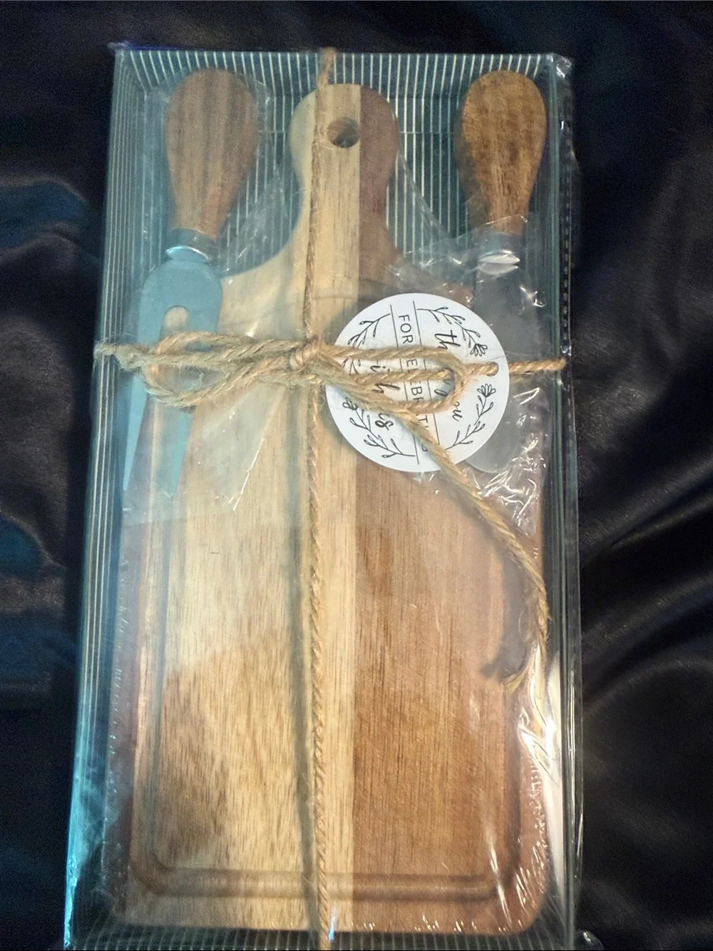 Wooden Cheese Board Set with Handles - Natural Brown